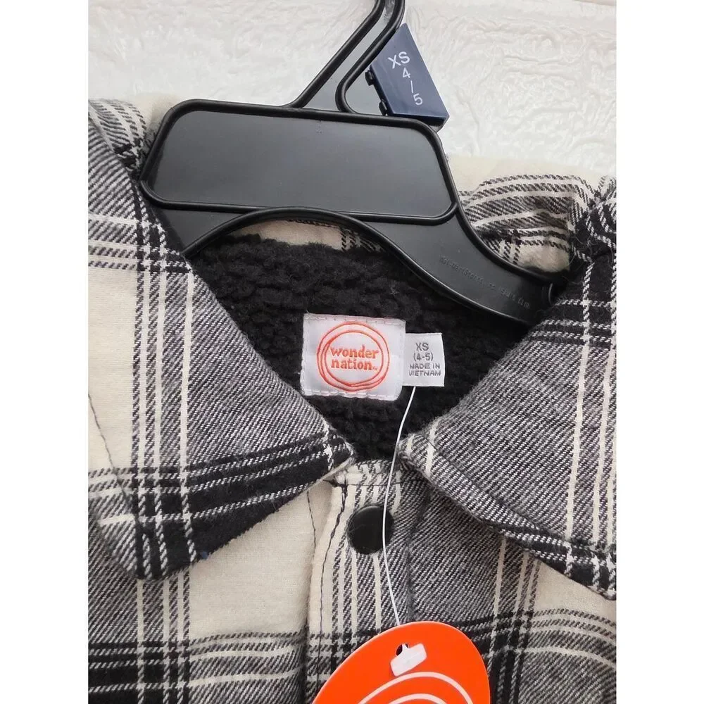 NWT Boys Wonder Nation XS 4/5 Sherpa-Lined Hoodie & Shacket Jacket Lot of 2 Warm